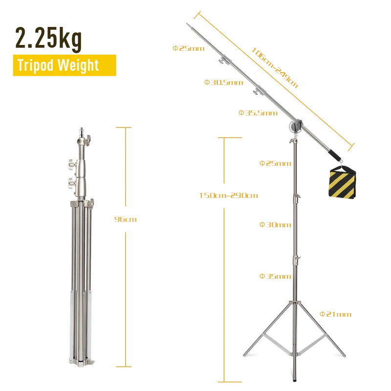 Tripé de pressão de ar de 290 cm com rolamento de 10 kg para câmera, suporte de luz de aço inoxidável para anel de luz, transmissão ao vivo no YouTube e fotografia, macio