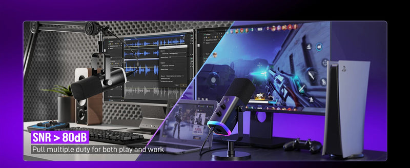 Microfone dinâmico FIFINE USB/XLR com controle RGB/entrada para fone de ouvido/mudo, microfone para jogos de PC, gravação e streaming AmpliGame-AM8