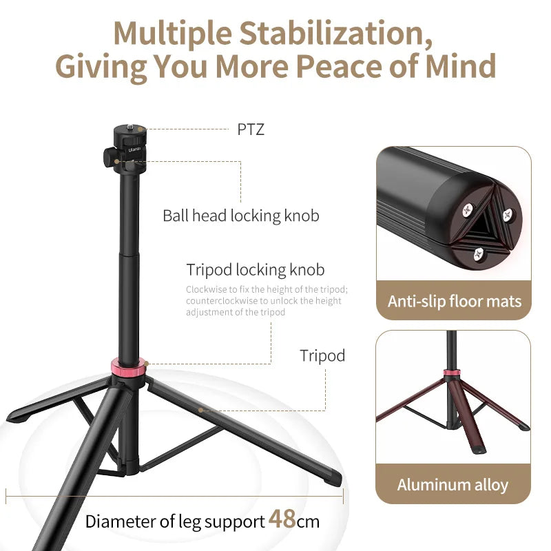 Tripé extensível Ulanzi MT-79 com parafuso de 1/4'' para câmera DSLR, luz de preenchimento para smartphone, microfone, tripé