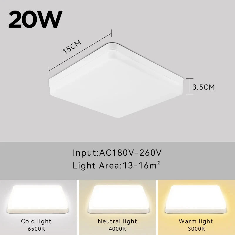 Luminária de teto LED 110V 220V à prova d'água, moderna, 20W/30W/40W/50W para sala de estar, quarto, banheiro e cozinha