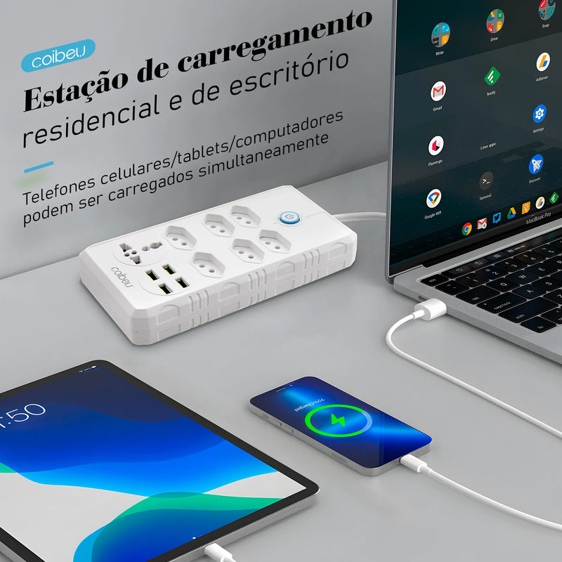 Extensão elétrica de 5 metros, extensão elétrica, filtro de linha brasileiro, tomada USB, régua de tomadas, extensão de tomada, tomada USB longa