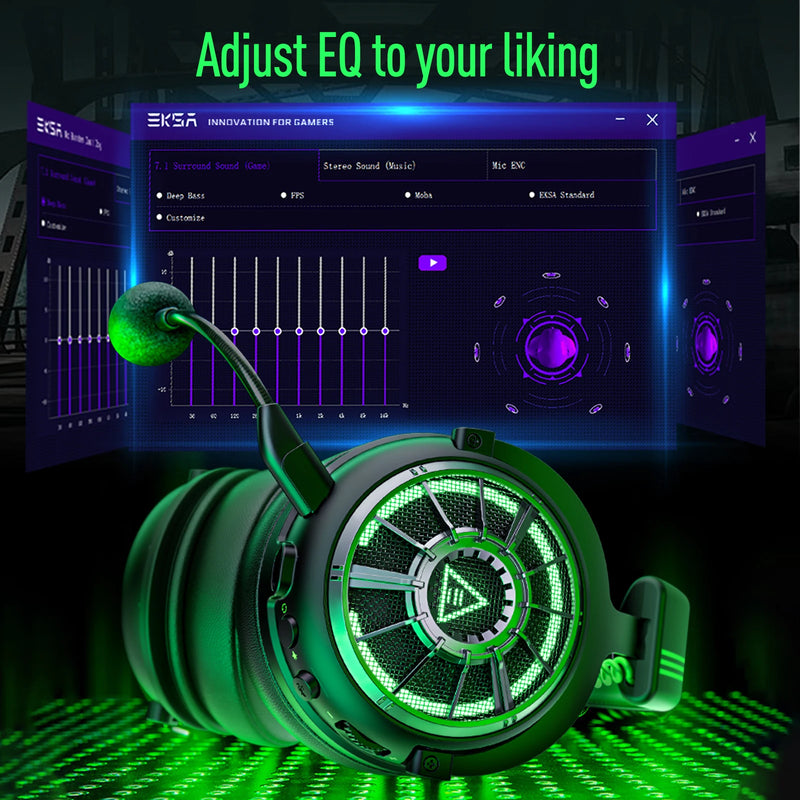 Fones de ouvido gamer profissionais EKSA E5000 para PC/PS4/Xbox/Switch, headset gamer com fio 7.1 e microfone ENC, cabo removível USB/Tipo C/3,5 mm