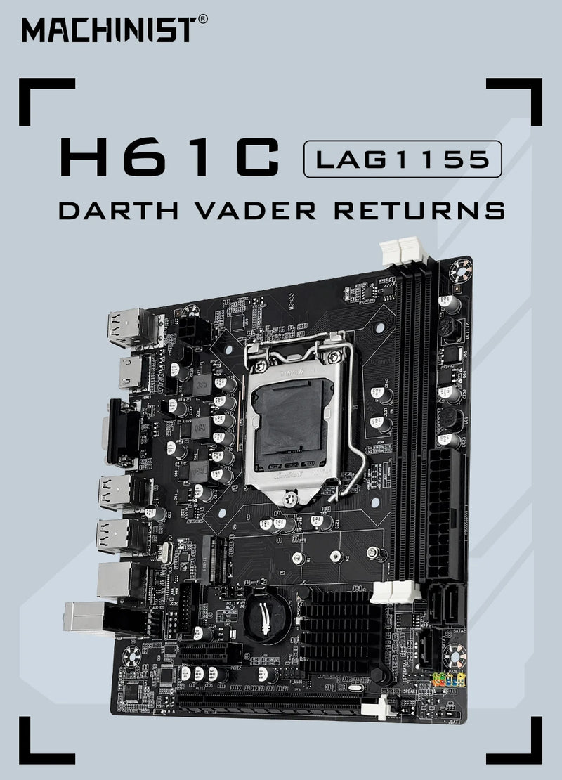 Placa-mãe MACHINIST H61 M.2 NVME PCIEx16 DVI com suporte para memória RAM DDR3 de canal duplo e processadores Intel Core de 2ª/3ª geração, soquete LGA1151, para PC desktop.