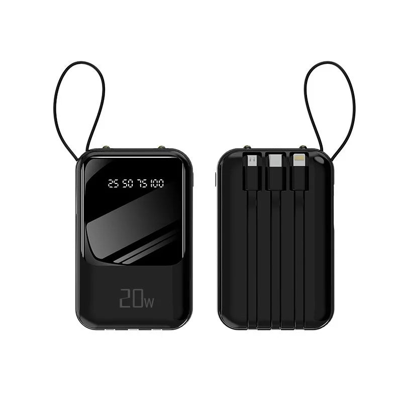 Carregador Portátil de Energia de Carregamento Rápido de 20 W e 10000 mAh com Saída Universal e 3 Cabos