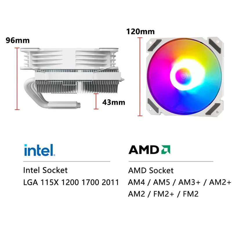 Cooler Fan Radiador Resfriamento Wovibo com 6 Heatpipes 120mm CPU Ultra Slim PWM 4 pinos LGA 115X 1200 1700 2011 X79 X99 AM4 AM5