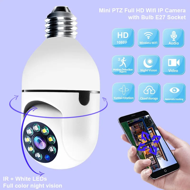 câmera com Canhão de luz de alta definição 1080P, WIFI, visão noturna, celular, monitoramento remoto, máquina de agitação, rotação de 360 níveis