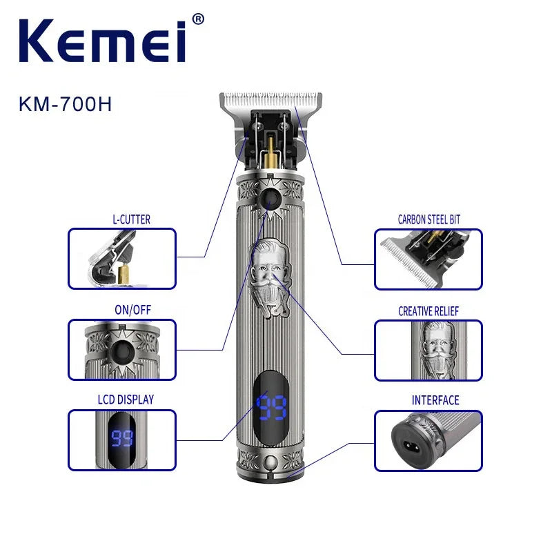 Máquina de Cortar Cabelo e Barba Profissional Kemei 700H com Estrutura Metálica Resistente