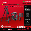 Nível a laser verde série YEVOLT YVGLL4XS, 3/4 planos, 12/16 linhas, autonivelante, 360 graus, 3D/4D, horizontal e vertical, 3,6 V, 3 Ah, ferramentas elétricas