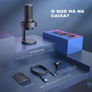 Microfone USB FIFINE para gravação e streaming em PC/Mac com filtro pop, silenciador rápido e conector de microfone de 3,5 mm, microfone com 3 modos RGB - A8