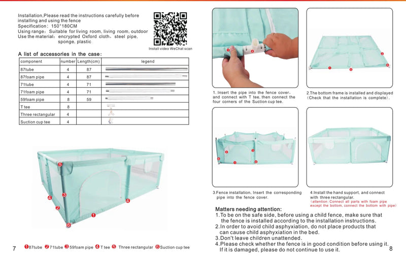 Cercado infantil IMBABY para uso interno, com barreira de segurança, piscina seca e área de recreação para crianças.