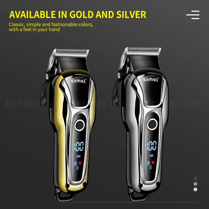 Maquina de Cortar Cabelo Elétrico Profissional Kemei KM-1990 com Display LED