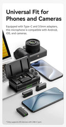Microfone de lapela sem fio Ulanzi A100 para câmera iPhone 16 15 Pro Max Android DJI Action Pocket 3 com gravação dupla ao vivo