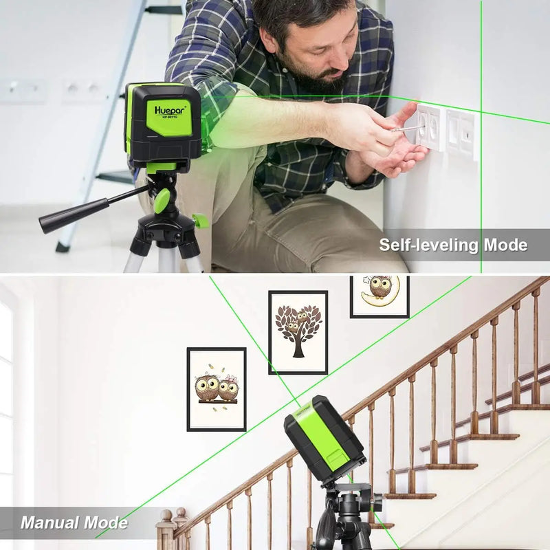 Huepar 2 Linhas Laser Nível Autonivelante (4 graus) Laser de Feixe Verde Vermelho Horizontal e Vertical Linha Cruzada com Base Magnética