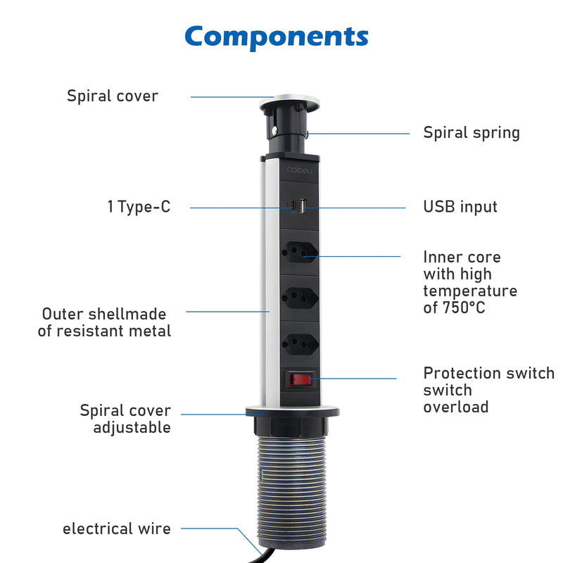 Filtro de Linha extensão com Tomada, universal, USB e Tipo C