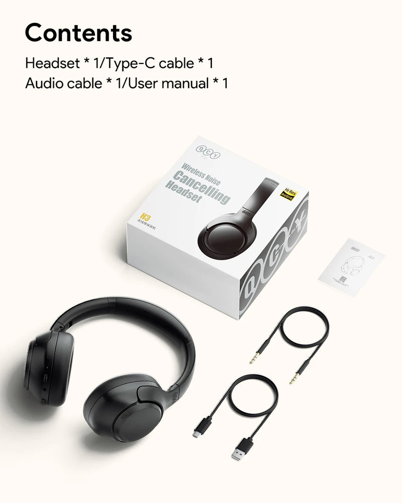 Fones de ouvido sem fio QCY H3 ANC Bluetooth 5.4 com áudio de alta resolução e cancelamento de ruído ativo híbrido de 43 dB 60H