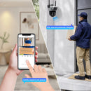 Câmera de vigilância Icsee preta Wi-Fi, monitor de câmera de segurança 4K Ultra HD, câmera de segurança Wi-Fi à prova d'água