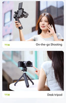 Tripé Ulanzi VlogPod TT38 com placa de liberação rápida, alça para câmera DSLR, tripé de mesa para transmissão ao vivo após selfie e vlog