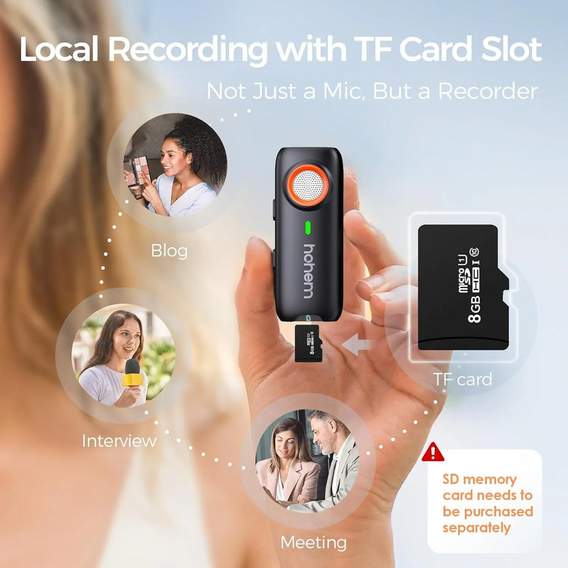 Hohem MIC-01 Microfone de lapela sem fio para iPhone Android Smartphone PC Computador Dispositivos USB-C Gravação de streaming do YouTube