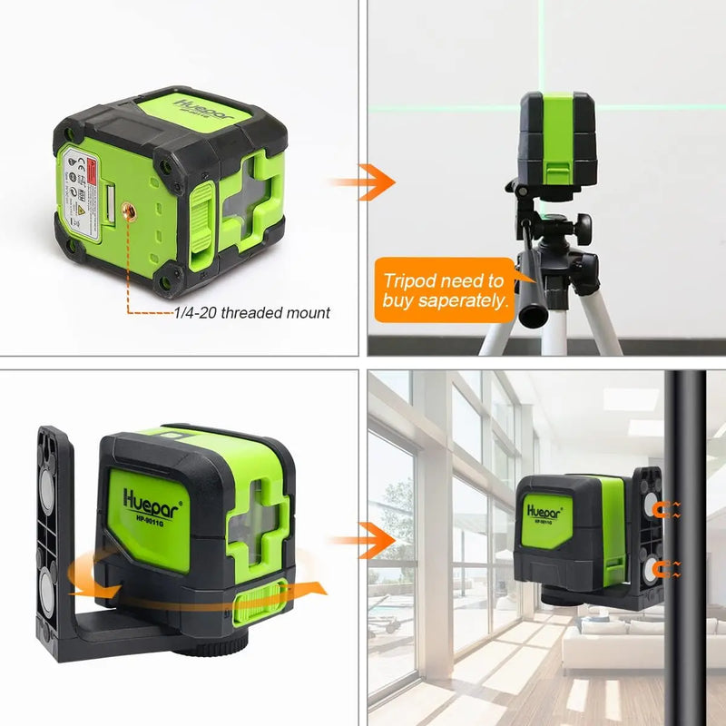 Huepar 2 Linhas Laser Nível Autonivelante (4 graus) Laser de Feixe Verde Vermelho Horizontal e Vertical Linha Cruzada com Base Magnética