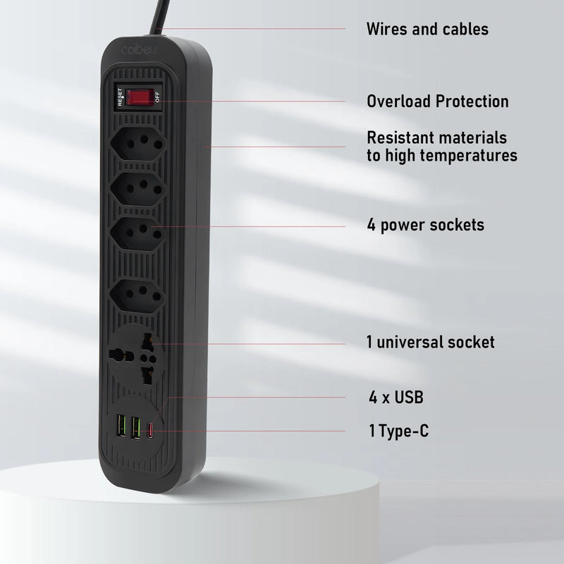 Soquete de extensão e filtro de linha elétrica USB