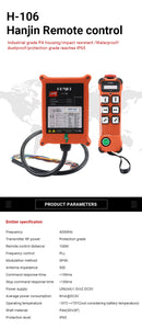 Controle remoto industrial HENJEL H106 com 6 botões para guincho hidráulico, à prova d'água.