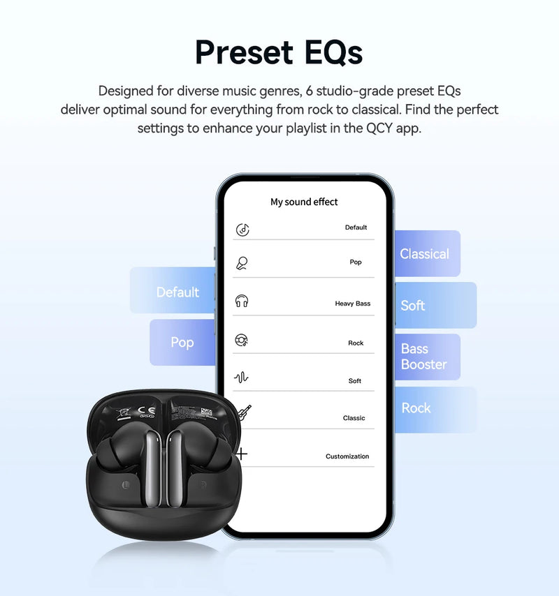 Fones de ouvido sem fio QCY Melobuds N50 ANC Bluetooth 5.4 com cancelamento de ruído ativo, 6 microfones, conexão multiponto para chamadas nítidas