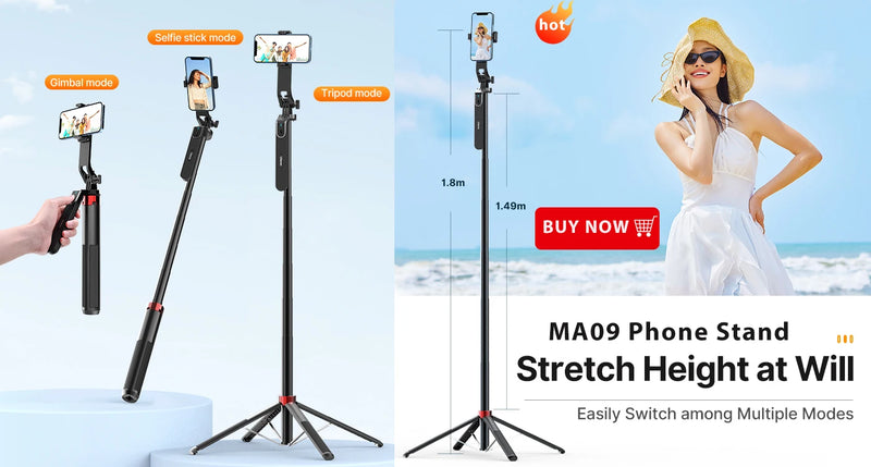 Tripé Ulanzi MT-44 com 1,46 m de extensão para selfies, tripé com braçadeira para celular, câmeras, celulares, Samsung, iPhone, Huawei, Xiaomi