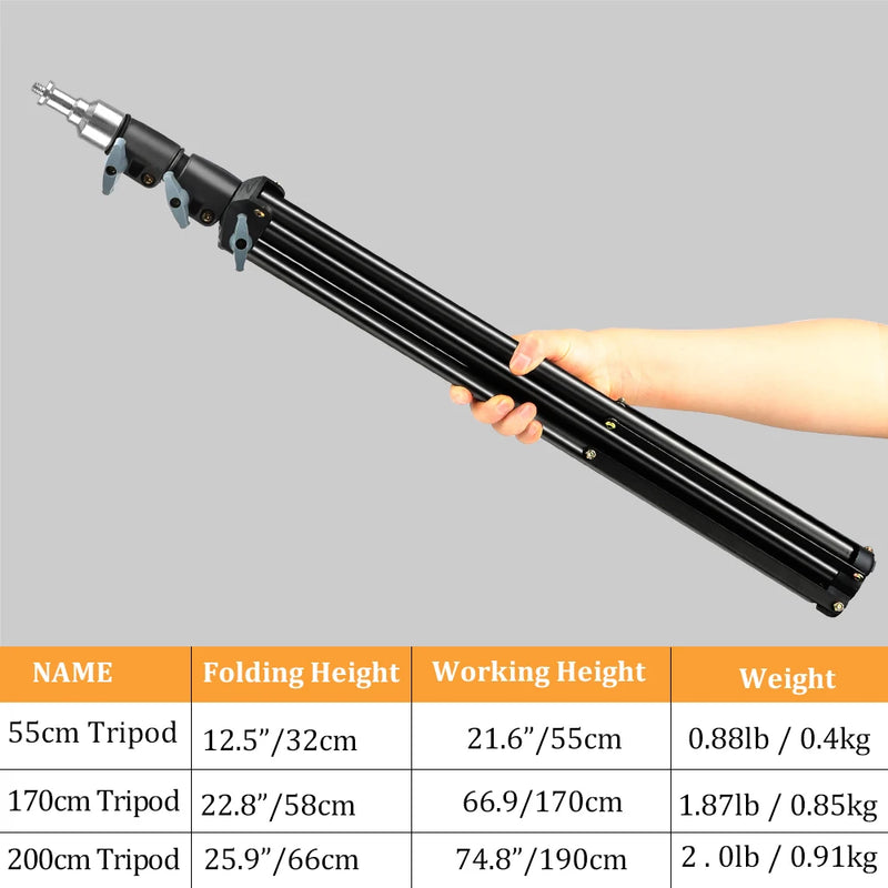 Tripé extensível SH 190 cm com parafuso de 1/4 e rodas, controle remoto Bluetooth para câmera DSLR, smartphone, luz de preenchimento, microfone, tripé