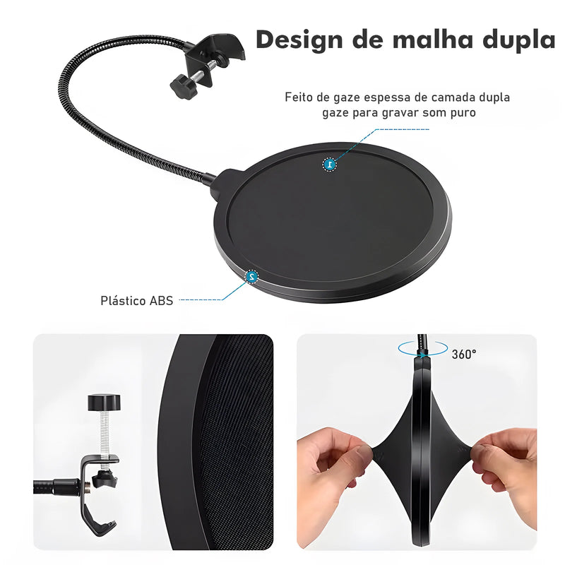 Microfone RGB de Braço Articulado, Condensador, de Mesa para PC Gamer, Coibeu