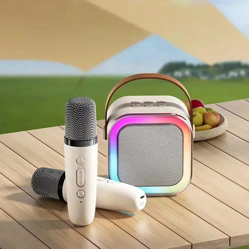 Sistema de Alto-Falante de karaokê Portátil Bluetooth K12 com 2 Microfones Sem Fio, Adequado para Cantos de Casa