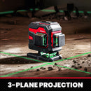 Nível a laser verde série YEVOLT YVGLL4XS, 3/4 planos, 12/16 linhas, autonivelante, 360 graus, 3D/4D, horizontal e vertical, 3,6 V, 3 Ah, ferramentas elétricas