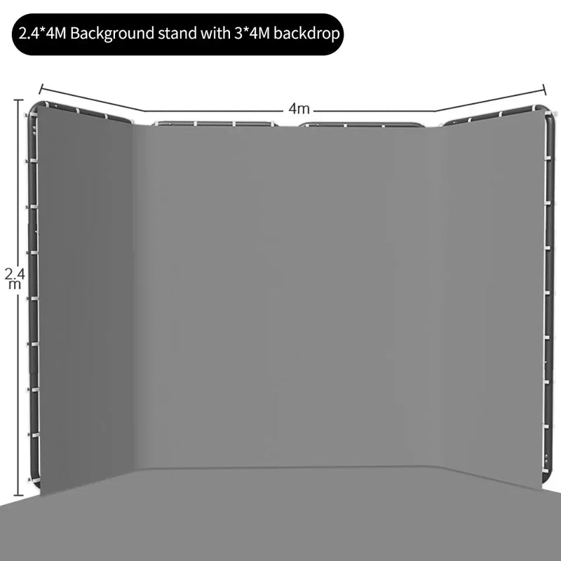 Cenário de tela verde Chromakey grande portátil com suporte para fotografia, sistema de suporte para gravação de vídeo e foto 240x400 cm