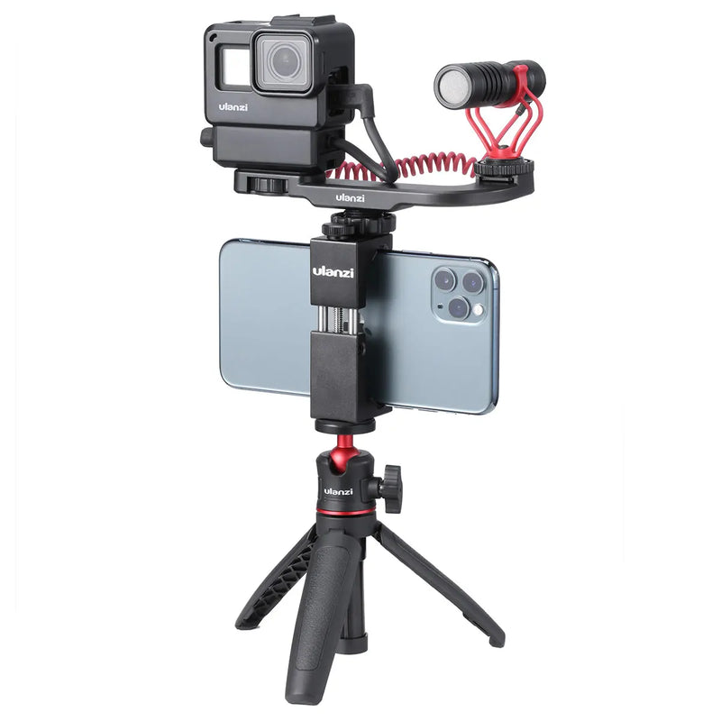 Ulanzi MT-08 Mini Tripé Extensível Portátil para Vlog, Smartphone, Selfie Stick, Tripé com Suporte para Câmera Canon, Sony, Nikon, DSLR e Celular