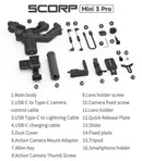 Gimbal FeiyuTech SCORP Mini 3 Pro com alça remota removível e rastreamento AI 4.0 para câmeras mirrorless, câmeras de ação e smartphones.