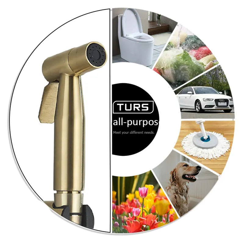 Kit de ducha manual em ouro escovado, pulverizador para bidê, torneira para bidê em aço inoxidável, válvula Shattaf, conjunto de jatos, chuveiro higiênico