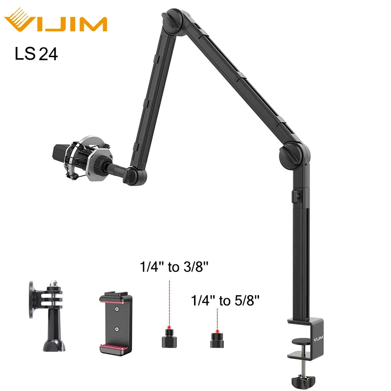 Suporte para microfone de mesa VIJIM LS24, braço de microfone com suspensão ajustável em 360° e parafuso de 1/4, suprimentos para estúdio fotográfico
