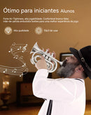 Trompete de bolso em miniatura em Si bemol, instrumento de sopro de metal, com bocal, luvas, pano de limpeza e estojo de transporte.