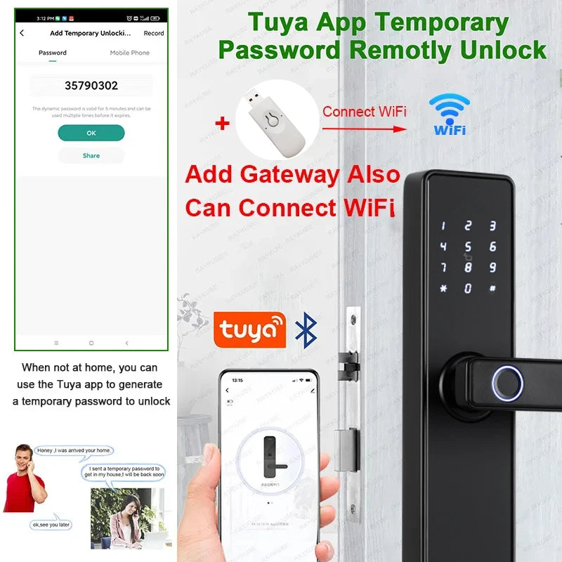 Fechadura eletrônica com impressão digital em 9 idiomas com aplicativo Tuya/cartão/código/chave desbloqueio RAYKUBE K20 Bluetooth