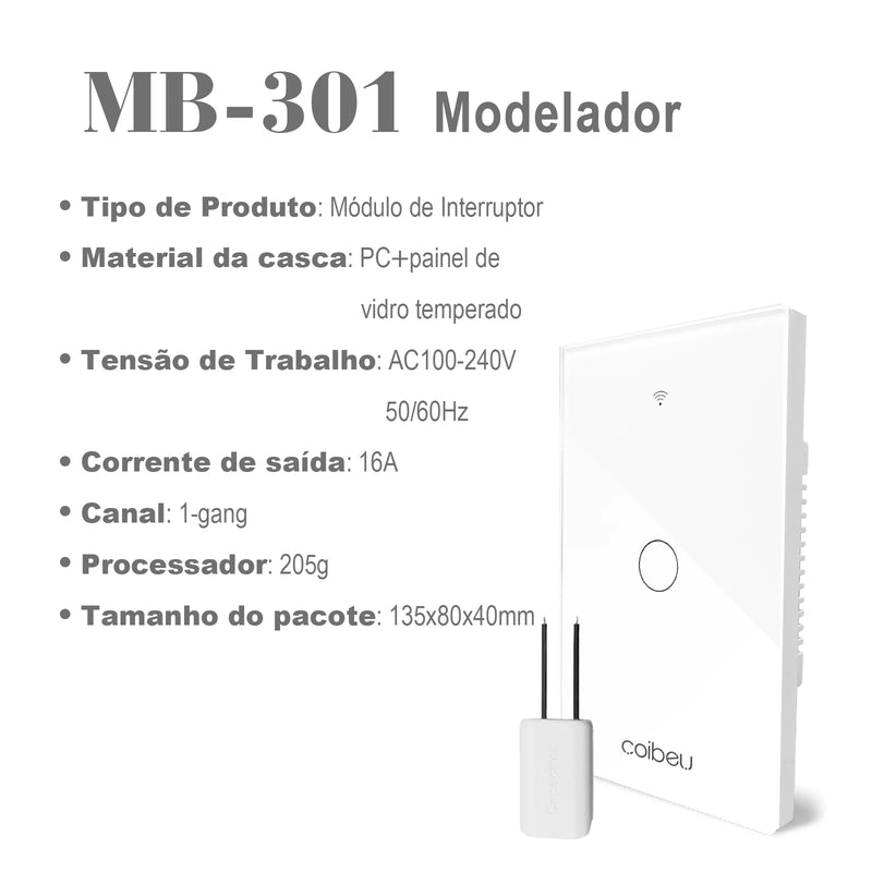 Interruptor Inteligente 1, 2, 3 ou 4 Botões Monopolar, sem Necessidade de Neutro, 1 Canal, 16A - Compatível com Alexa e Google Home