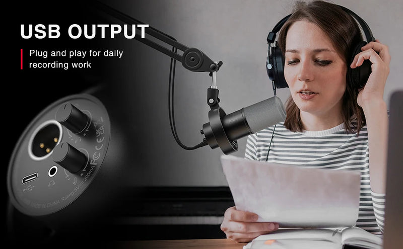 Microfone dinâmico XLR de gravação FIFINE com monitoramento em tempo real, microfone de streaming USB com botão de ganho/mudo por toque para PC, mixer-K688