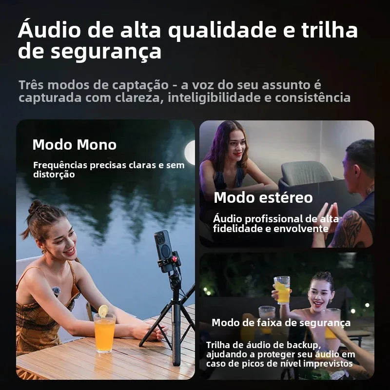 Ulanzi AM18 U-Mic 2.4G Microfone estéreo sem fio com captação de 100 m, gravação de canal duplo de 20+ horas para DSLR, iOS, Android, PC, entrevista ao vivo