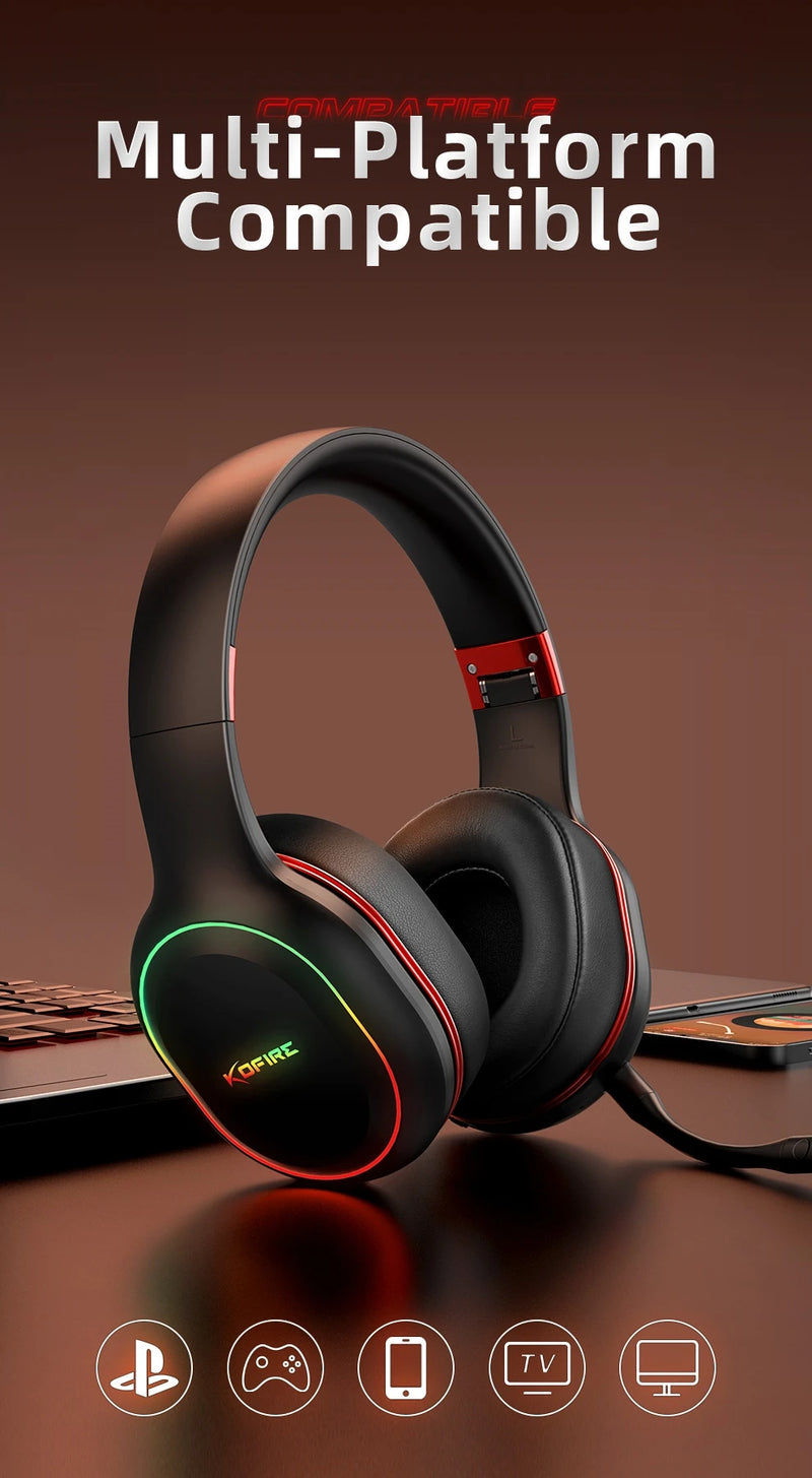 Fones de ouvido para jogos Kofire UG-05 2.4G BT5.0 sem fio com microfone RBG luz vibração Bluetooth para PS4 PS5 PC Switch