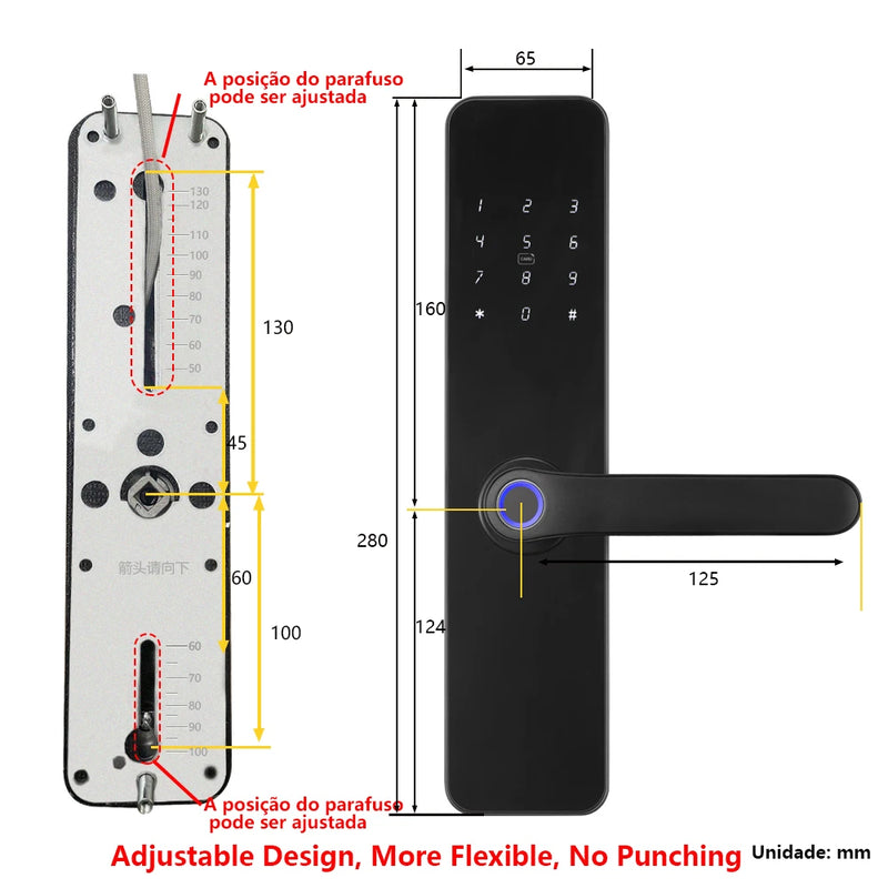 Fechadura elétrica de porta com impressão digital Bluetooth RAYKUBE F7 TT, versão com voz em português/inglês e alça maior