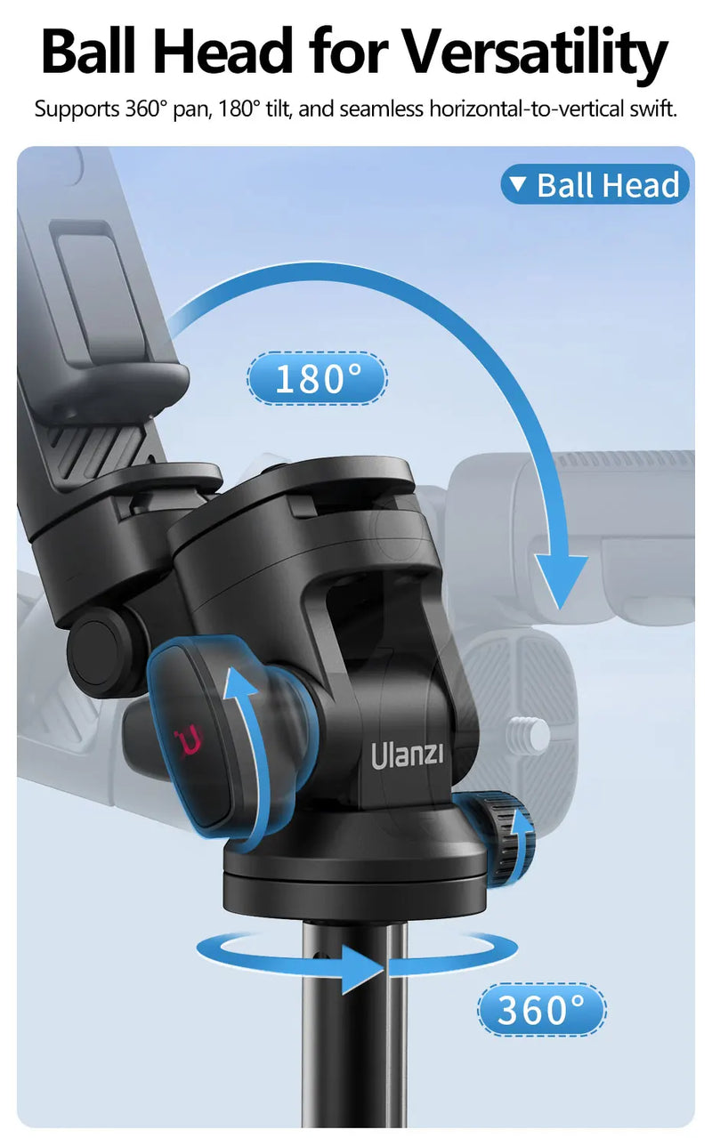 Tripé de liberação rápida Ulanzi MT-78 para câmera, smartphone, luz de preenchimento, tripé de 1,85 m para selfies com controle remoto