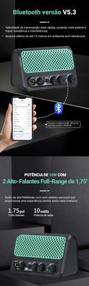 Mini amplificador de guitarra elétrica DK, 10W, Bluetooth, com efeitos de reverb e overdrive, bateria de lítio e 30 ritmos de bateria.