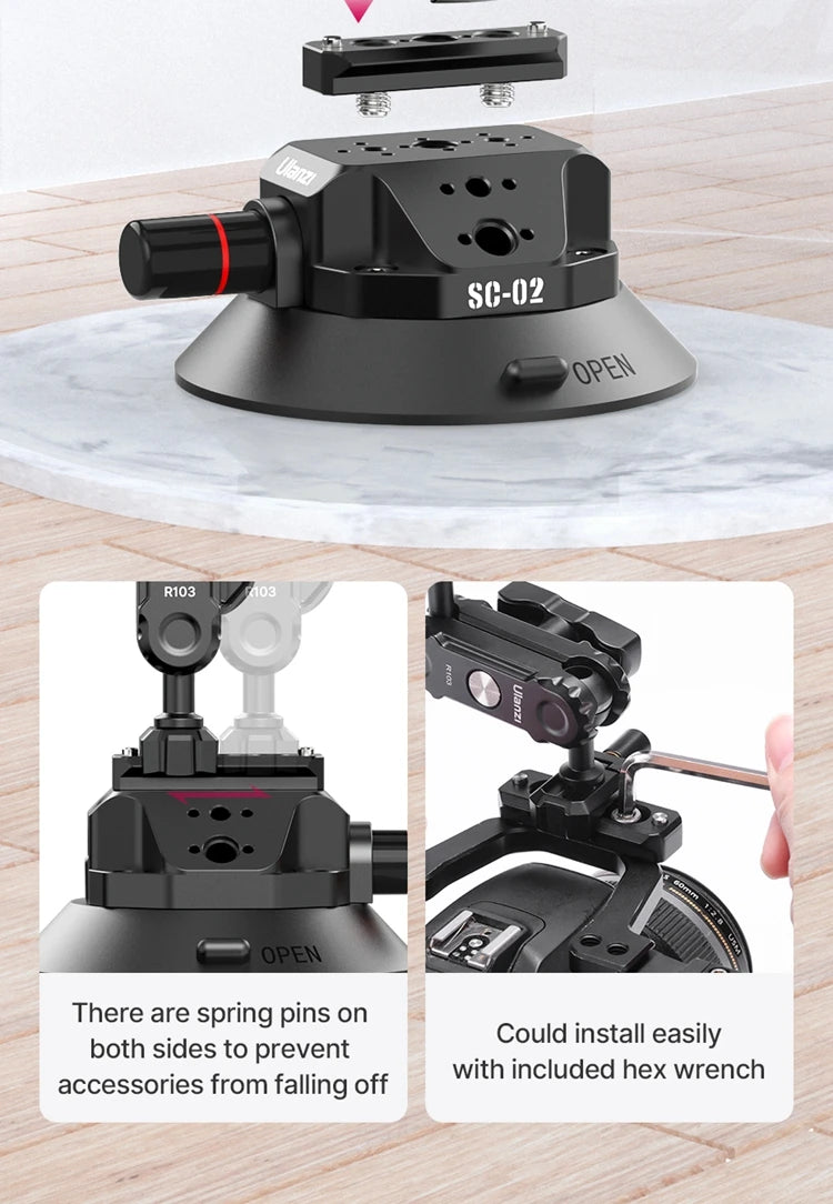 Kit de suporte de carro com ventosa Ulanzi para câmera de ação de celular GoPro Hero Insta360 DJI Magic Arm com rotação flexível e vidro que suga