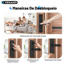 Fechadura eletrônica inteligente com impressão digital biométrica, cartão inteligente, senha, chave, desbloqueio, USB, sem aplicativo, trava de carga de emergência para casa