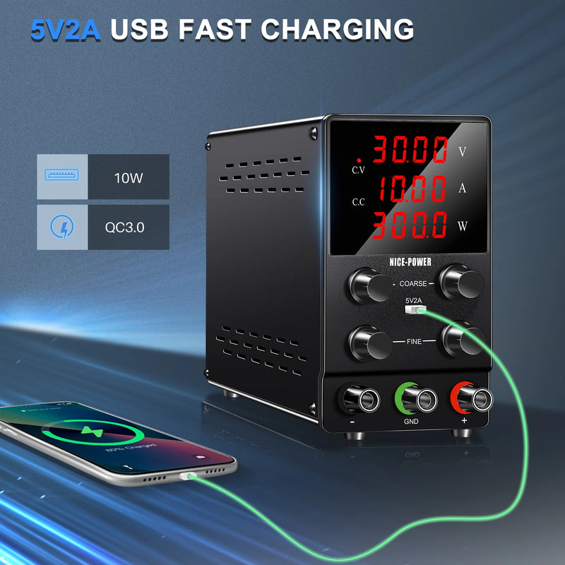 Fonte de alimentação de bancada regulada por CC USB KUAIQU, regulador de tensão ajustável de laboratório de 30 V, 10 A, 5 A, estabilizador de 60 V e 5 A, fonte de alimentação com interruptor