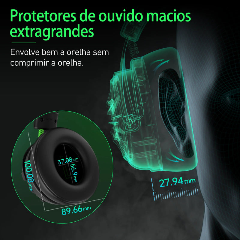 Fones de ouvido gamer profissionais EKSA E5000 para PC/PS4/Xbox/Switch, headset gamer com fio 7.1 e microfone ENC, cabo removível USB/Tipo C/3,5 mm