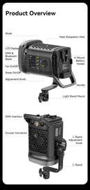 Ulanzi VL-120Bi VL-120C 120W V-Mount COB Luz sem fio Controle por aplicativo 2700K-6500K Luz de vídeo para fotografia de vídeo de esquete